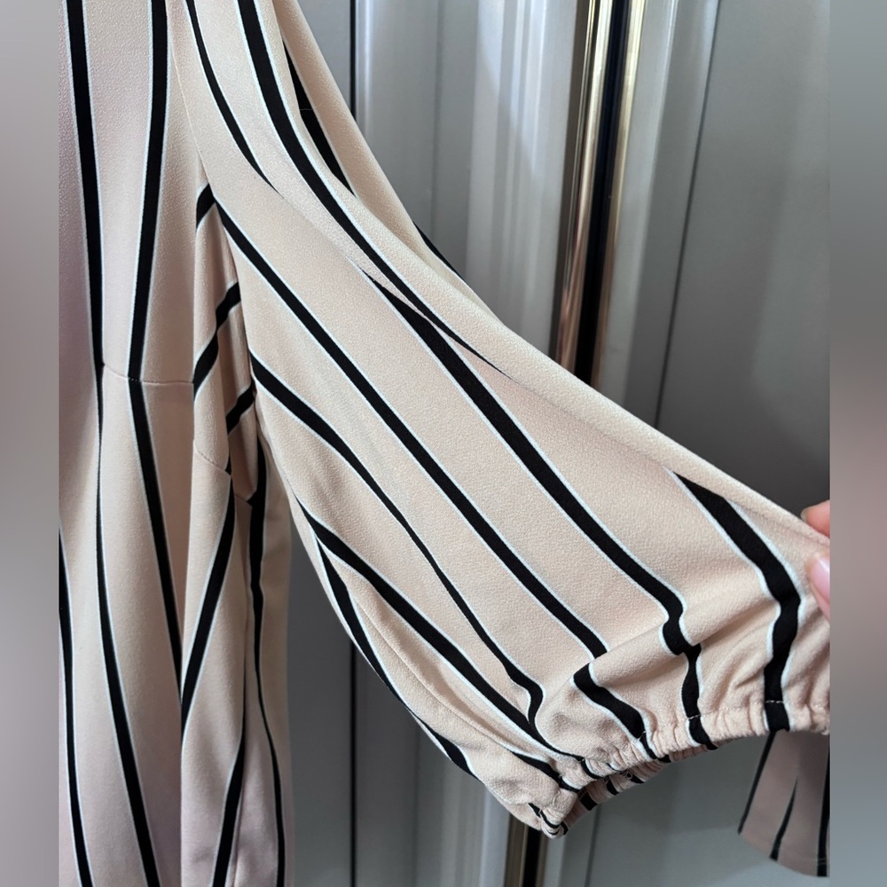 Adrianna Papell Tan and Black Striped Blouse - Picture 2 of 5